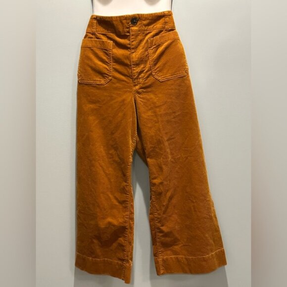 Maeve Anthropologie The Colette Corduroy Crop Wide Leg pants Size 32 Caramel - Picture 13 of 16